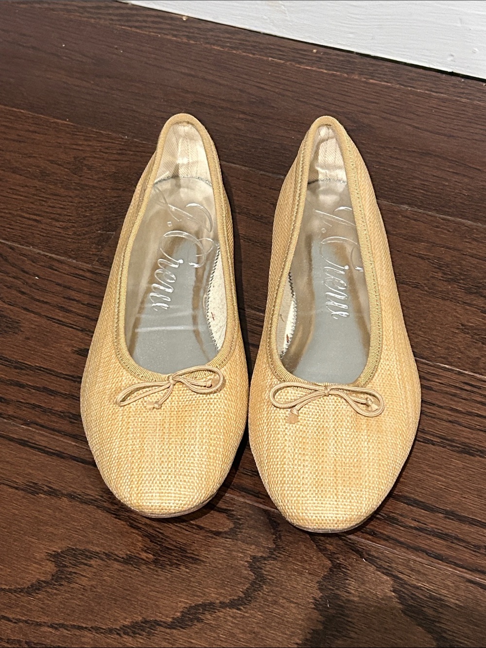 J. Crew Tan Woven Ballet Flats with Bow